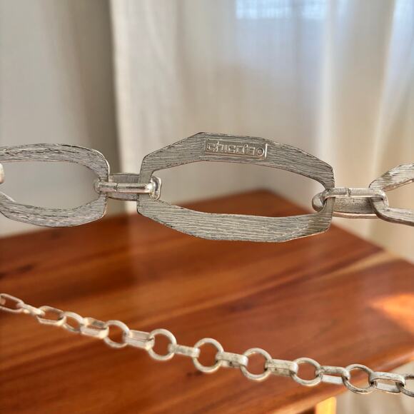 Chico's Silver Chain Belt Brushed Metal Adjustable - Picture 2 of 5